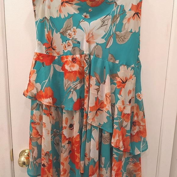 Jules & Leopold floral turquoise print tiered dress - L - Picture 4 of 5